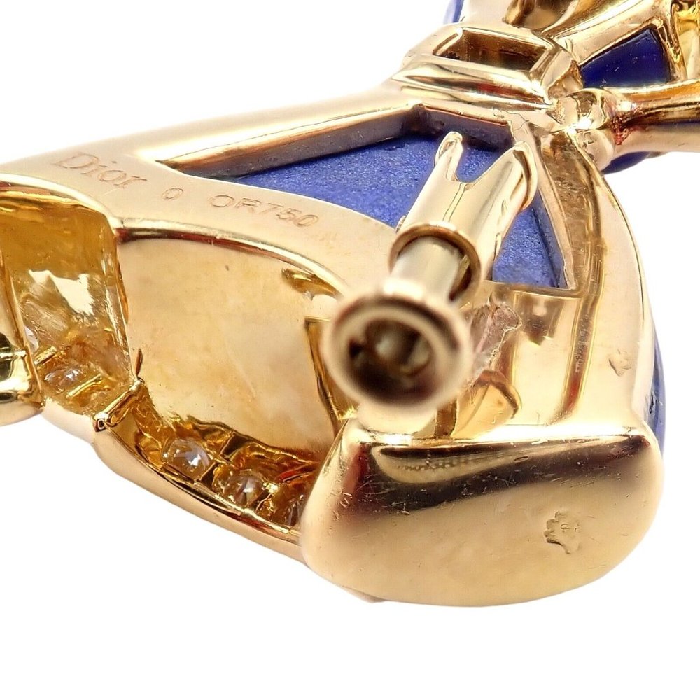 Authentic! Christian Dior 18k Yellow Gold Diamond Lapis Lady Dior Brooch Pendant - Picture 6 of 12